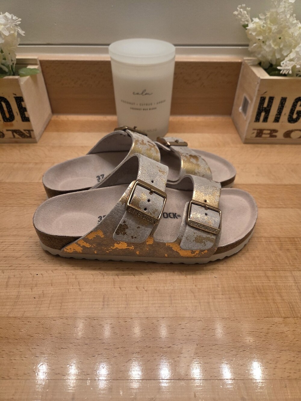 Birkenstock Arizona Sandals Vintage Metallic Rose Copper Womens Size EU 37